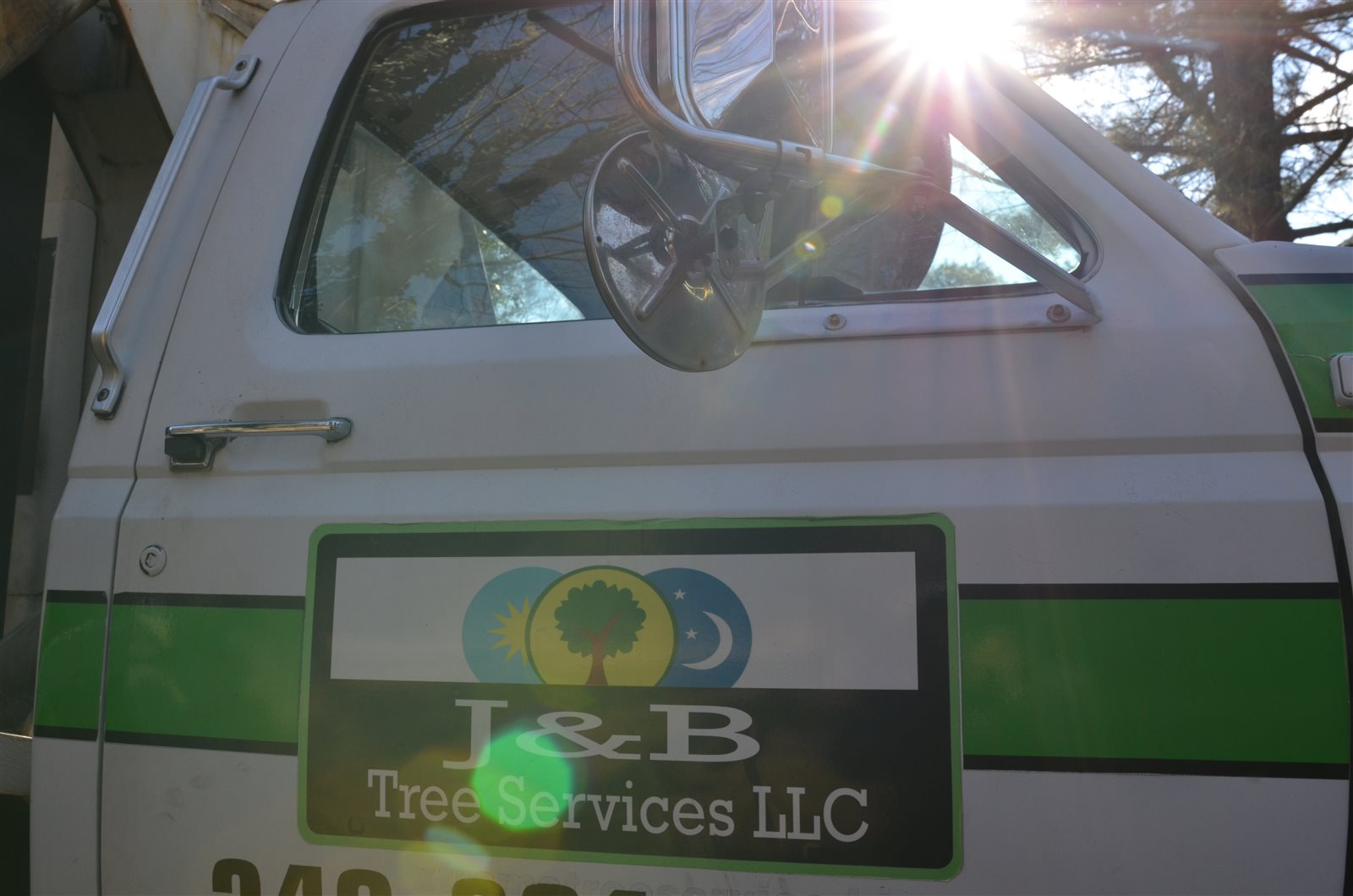 Tree service truck in the morning sun